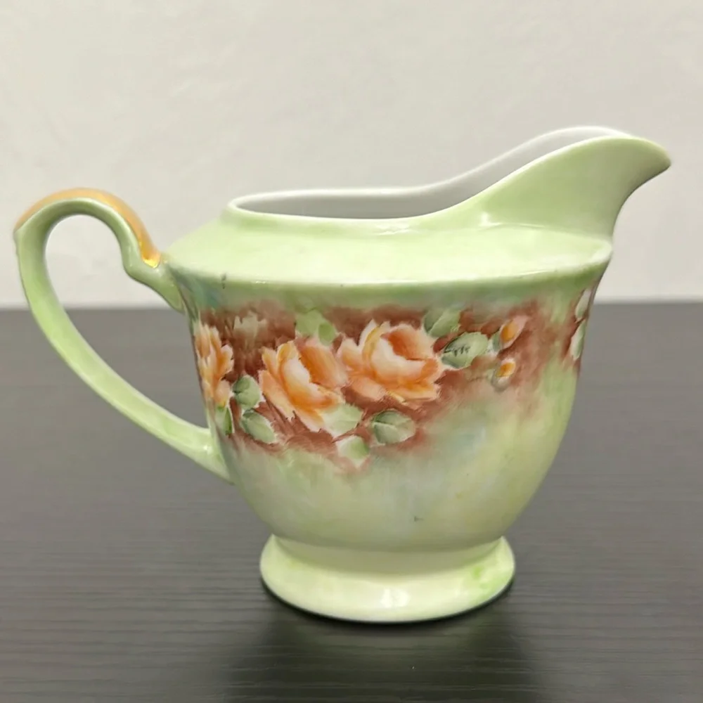 Mint Green Floral Adorned Vintage Creamer Pitcher